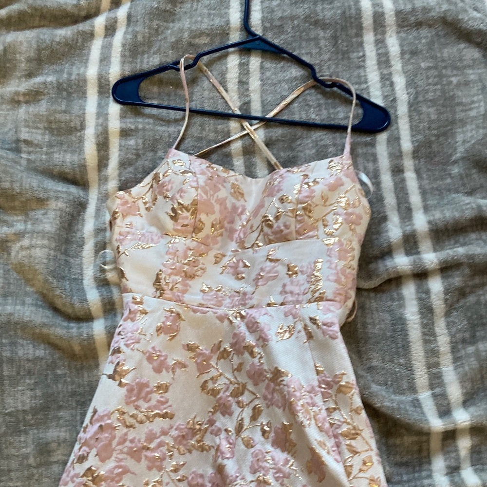 Pink and Gold Floral Prom Dress